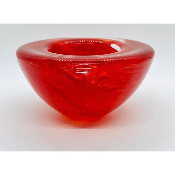 Kosta Boda by Anna Ehrne Red Cadmium Heavy Glass Bowl Votive Candle Holder - Picture 1 of 3